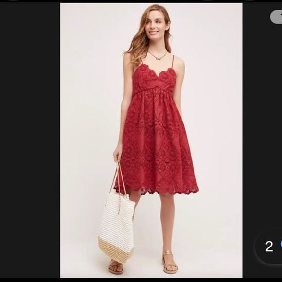 NWT Anthropologie Rare Red Summer Moon Dress Lace 2 - Picture 1 of 6